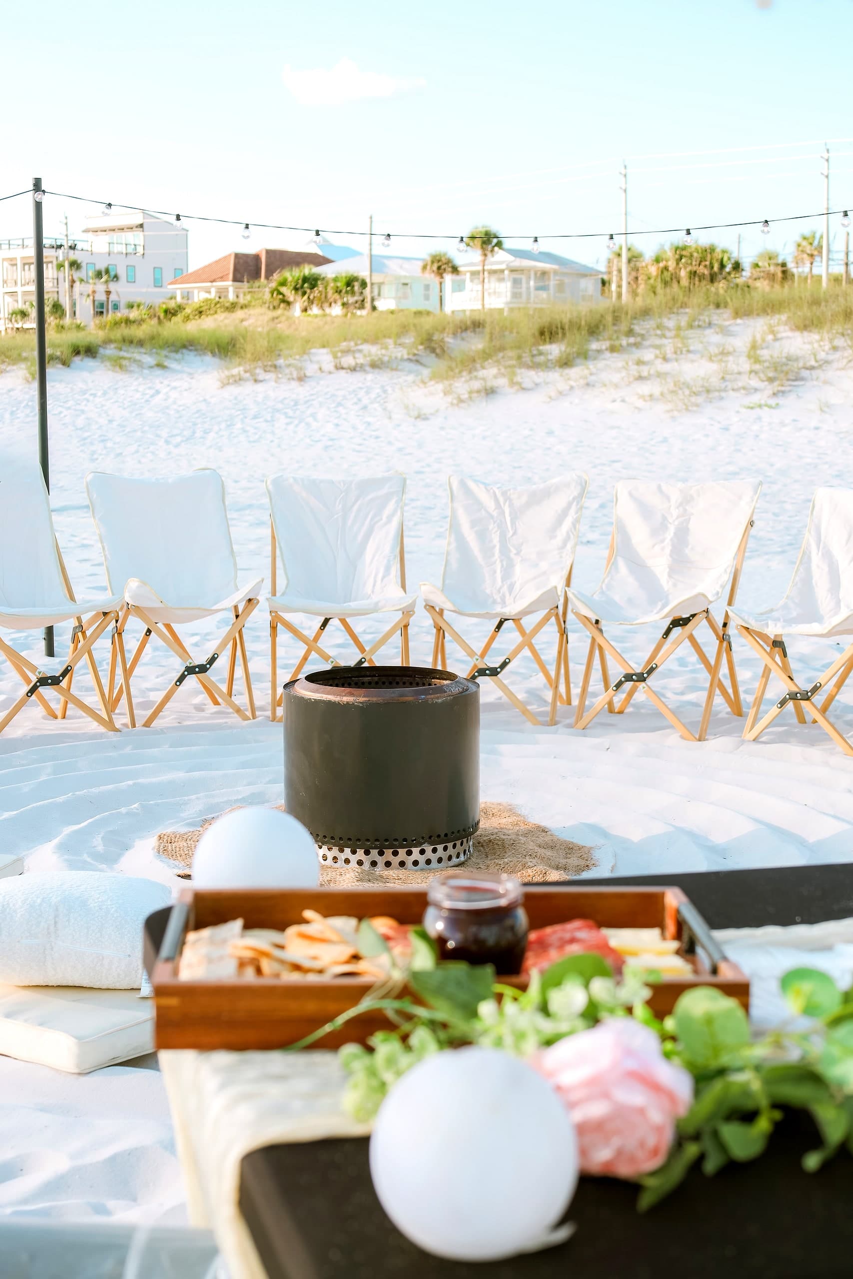 The grazing board in the foreground with the bonfire beyond
